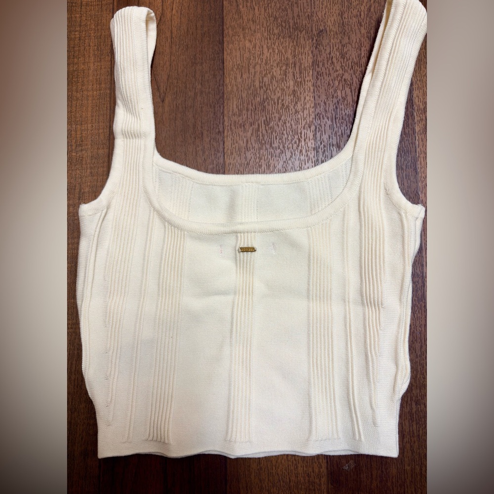 GUESS ivory ribbed square neck crop top tank top size XS